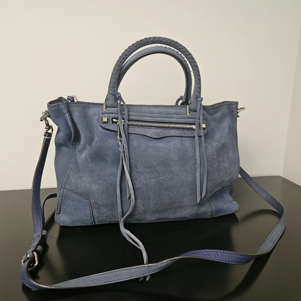 Rebecca Minkoff Blue Suede Satchel Bag - Picture 1 of 10